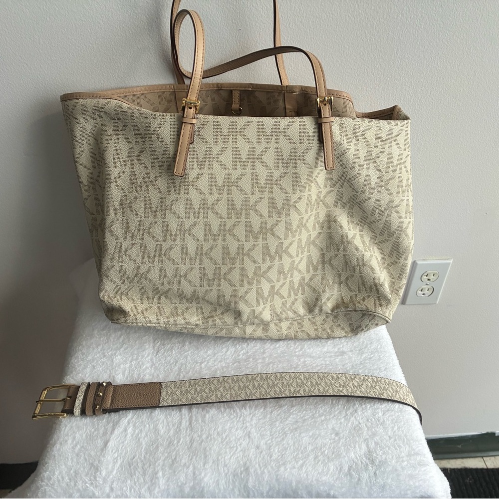 Michael Kors Neutral Beige Signature MK Tote with Removable Strap